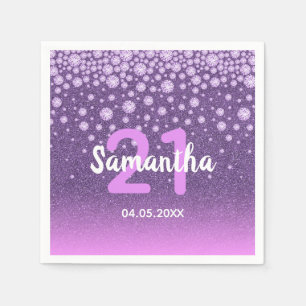 21e verjaardag van paarse roze glitterdiamanten servet