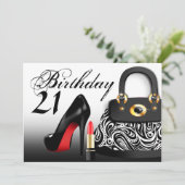 21e verjaardag van Posh Purse, High Heels en Lipst Kaart (Staand voorkant)