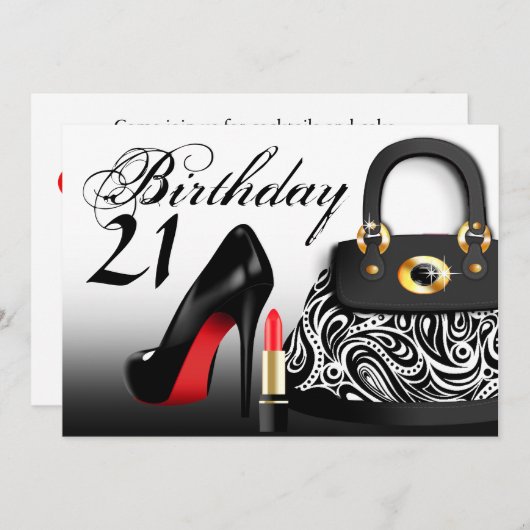 21e verjaardag van Posh Purse, High Heels en Lipst Kaart (Voorkant / Achterkant)