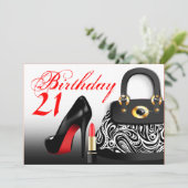 21e verjaardag van Posh Purse, High Heels en Lipst Kaart (Staand voorkant)