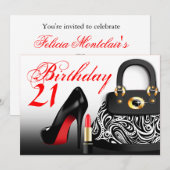 21e verjaardag van Posh Purse, High Heels en Lipst Kaart (Voorkant / Achterkant)