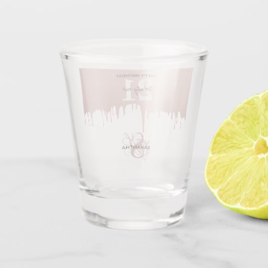 21e verjaardag van Trendy Roos Pink Gold Metallic  Shot Glas (Achterkant)