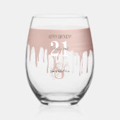 21e verjaardag van Trendy Roos Pink Gold Metallic  Wijnglas Zonder Voet (Achterkant)