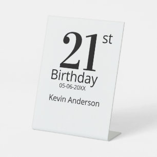 21e verjaardag vet letter naam datum eenvoudige ma reclamebord met voetstuk