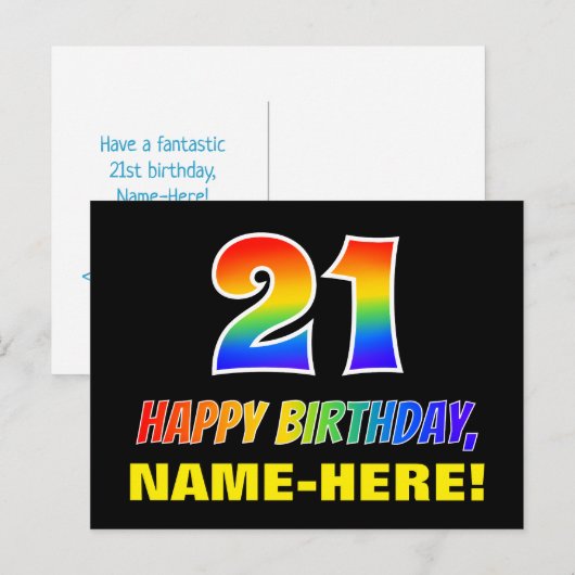 21e verjaardag: Vet, Leuk, Eenvoudig, Regenboog 21 Briefkaart (Voorkant / Achterkant)