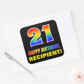 21e verjaardag: Vet, Leuk, Eenvoudig, Regenboog 21 Vierkante Sticker (Envelop)