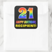 21e verjaardag: Vet, Leuk, Eenvoudig, Regenboog 21 Vierkante Sticker (Tas)