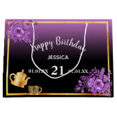 21e verjaardag vioolse paarse roze theepartij groot cadeauzakje (Voorkant)