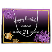 21e verjaardag vioolse paarse roze theepartij groot cadeauzakje (Achterkant)