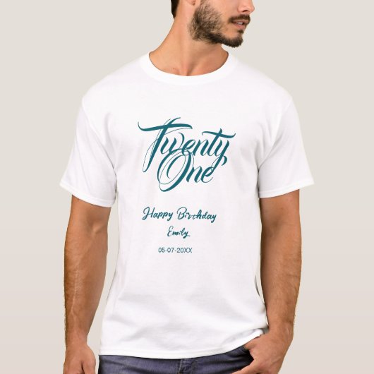21e verjaardag voeg naam datum jaar blauwe sjabloo t-shirt (Voorkant)