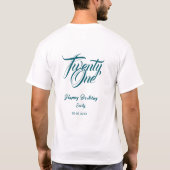 21e verjaardag voeg naam datum jaar blauwe sjabloo t-shirt (Achterkant)