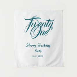 21e verjaardag voeg naam datum jaar blauwe sjabloo wandkleed