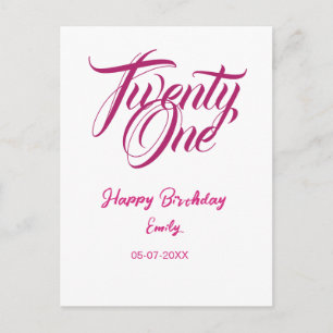 21e verjaardag voeg naam datum jaar roze sjabloon briefkaart