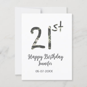 21e verjaardag voeg naam datum jaar zwart sjabloon briefkaart
