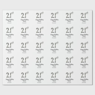 21e verjaardag voeg naam datum jaar zwart sjabloon cadeaupapier