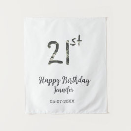 21e verjaardag voeg naam datum jaar zwart sjabloon wandkleed