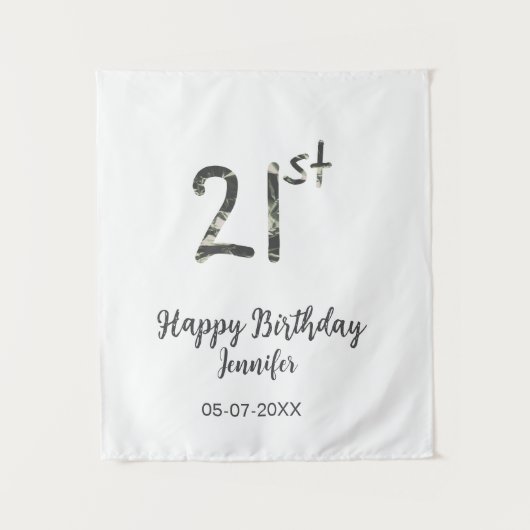 21e verjaardag voeg naam datum jaar zwart sjabloon wandkleed (Voorkant)