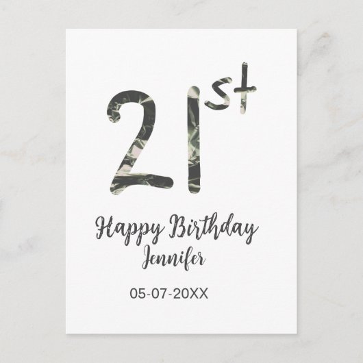 21e verjaardag voeg naam datum jaar zwarte sjabloo briefkaart (Voorkant)