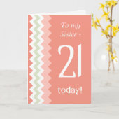 21e verjaardag voor zuster, koraal, munt Chevrons Kaart (Gele Bloem)