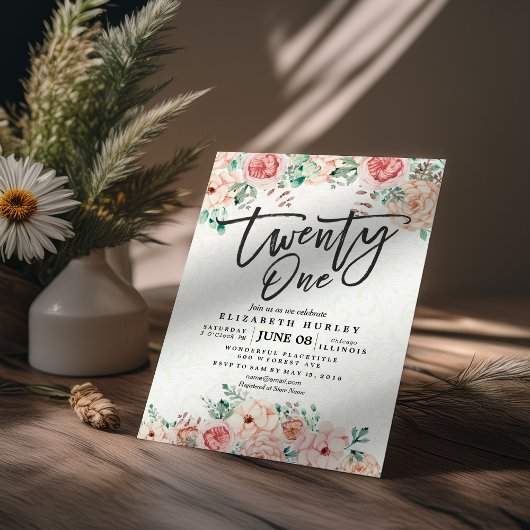 21e verjaardag Waterverf botanische bloemen Kaart