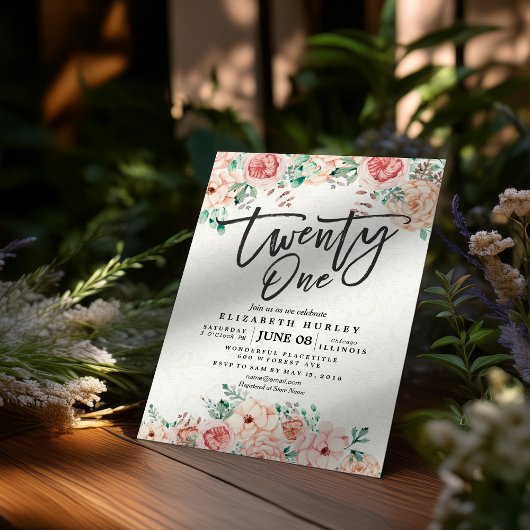 21e verjaardag Waterverf botanische bloemen Kaart