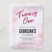 21e Verjaardag Waterverf Roze Thema Invitation Kaart (Voorkant)