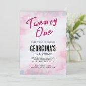 21e Verjaardag Waterverf Roze Thema Invitation Kaart (Staand voorkant)