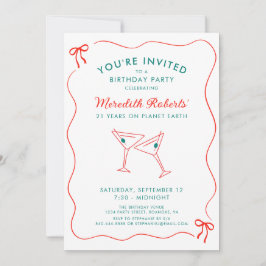 21e verjaardag Wavy Border met Bows Party Kaart