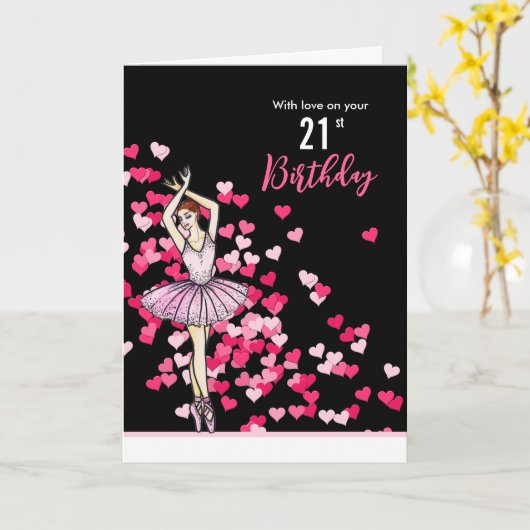 21e Verjaardag Wensen Ballerina Roze Jurk Kaart (Gele Bloem)