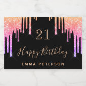 21e verjaardag wettelijk zwart roze paarse glitter sparkling wijnetiket (Enkel label)