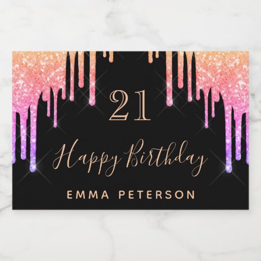 21e verjaardag wettelijk zwart roze paarse glitter sparkling wijnetiket (Enkel label)