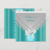 21e verjaardag White Blauwgroen Blue Diamond Kaart (Voorkant / Achterkant)