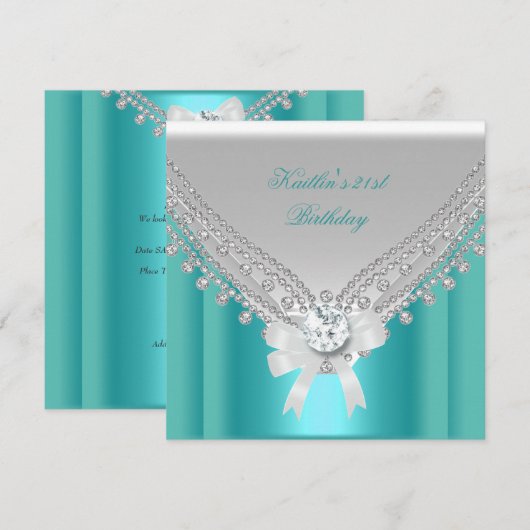 21e verjaardag White Blauwgroen Blue Diamond Kaart (Voorkant / Achterkant)