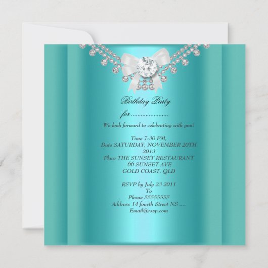 21e verjaardag White Blauwgroen Blue Diamond Kaart (Achterkant)