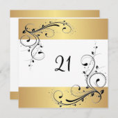 21e verjaardag White Gold Black Floral Kaart (Voorkant / Achterkant)