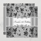 21e verjaardag White Pearl Black Lace Kaart (Voorkant / Achterkant)