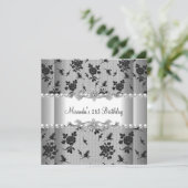 21e verjaardag White Pearl Black Lace Kaart (Staand voorkant)