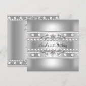 21e verjaardag White Pearl Diamond Silver Kaart (Voorkant / Achterkant)