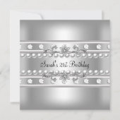 21e verjaardag White Pearl Diamond Silver Kaart (Voorkant)