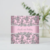 21e verjaardag White Pearl Pink Lace Silver Kaart (Staand voorkant)