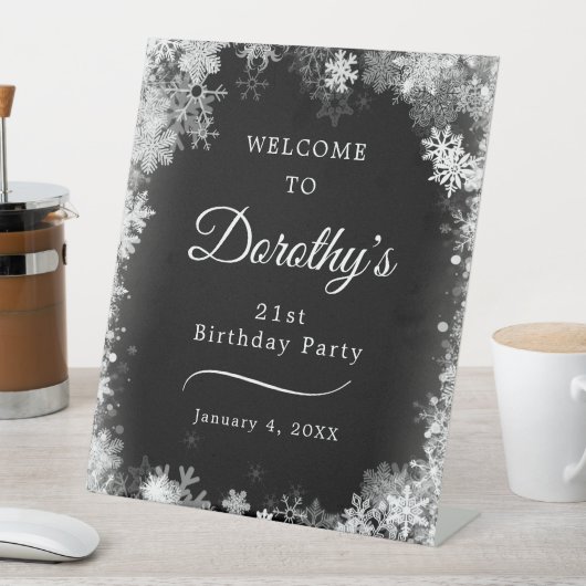 21e verjaardag Winter Wonderland Sneeuwvlok Welkom Reclamebord Met Voetstuk (Insitu)