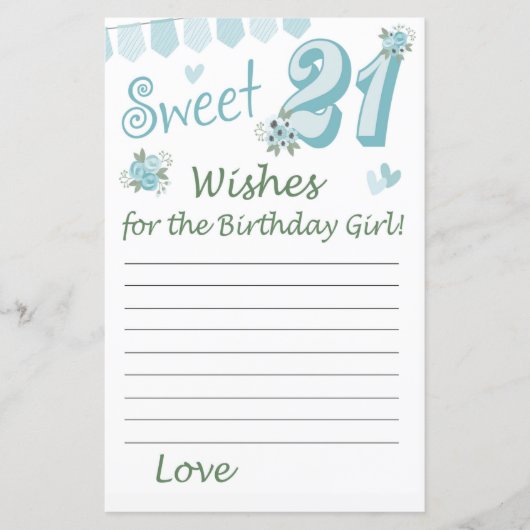 21e verjaardag Wishes voor het verjaardagsmeisje (Voorkant)