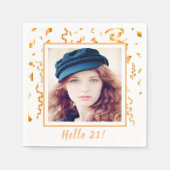 21e verjaardag wit goud confetti foto servet (Voorkant)