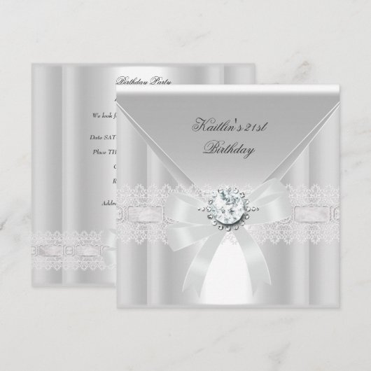21e verjaardag Witte pareljuwel Kaart (Voorkant / Achterkant)
