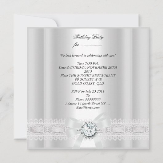 21e verjaardag Witte pareljuwel Kaart (Achterkant)