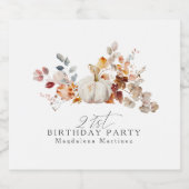 21e Verjaardag Witte Pompoen Herfst Bloemen Aangep Sparkling Wijnetiket (Enkel label)