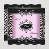 21e verjaardag Zebra Black White Pink Silver Kaart (Voorkant / Achterkant)
