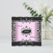 21e verjaardag Zebra Black White Pink Silver Kaart (Staand voorkant)