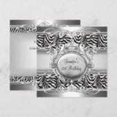 21e verjaardag Zebra Black White Silver Plaque Kaart (Voorkant / Achterkant)