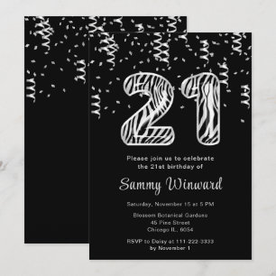 21e verjaardag Zebra Print Ballonnen met Confetti Kaart